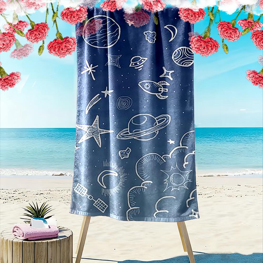 Space Doodles with Stars and Planets Design Beach towel quick-drying for travel outdoor sports jogging beach and swimming