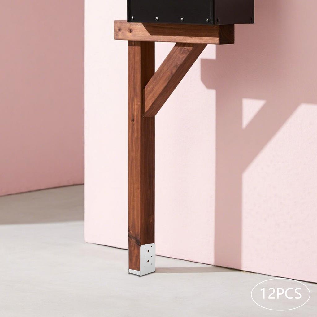 12 PCS U-Shaped Post Base Anchor Brackets, 201 Stainless Steel Deck Railing Support, 9x9.2x15cm Fence Mailbox Mounting Hardware