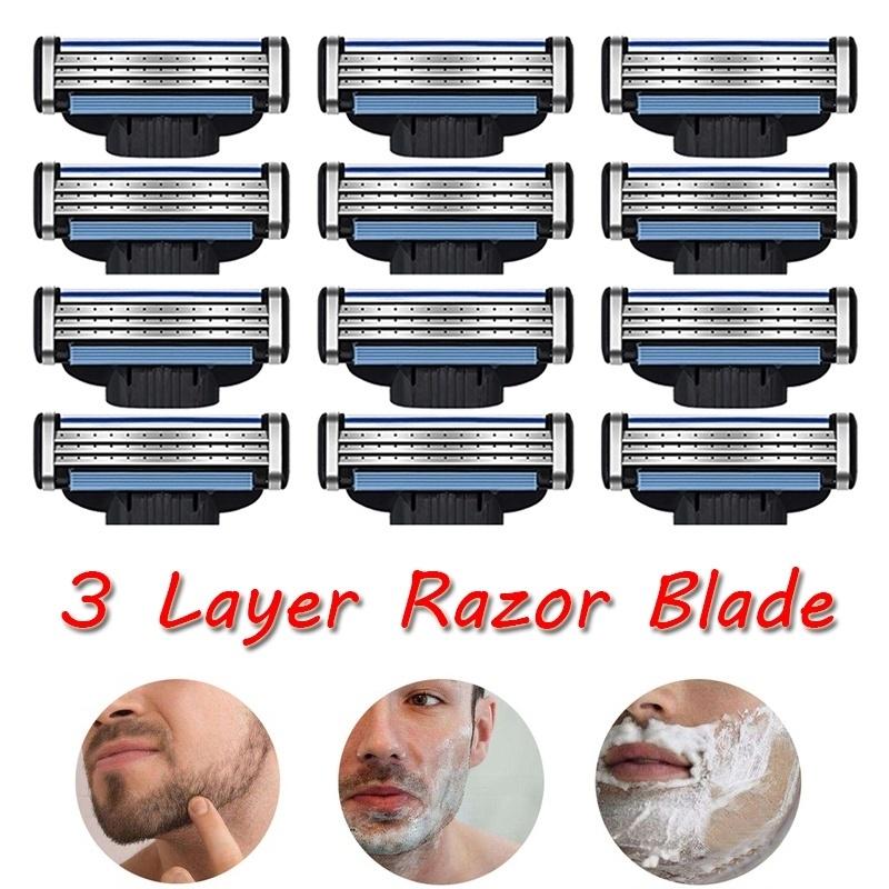 12 Pcs Shaving Razor Blades For Shaving Face Care 3 Layer Razor Replacement Heads