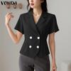 ZANZEA Женская повседневная блузка с лацканами, коротким рукавом и приталенным силуэтом для офиса