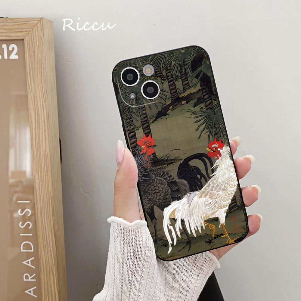 Мягкий чехол для iPhone 14 с изображением петуха и курицы от Ito Jakuchu для Iphone 14 11 12Pro 8 7 Plus X 13Pro MAX SE2020 XR XS Чехлы