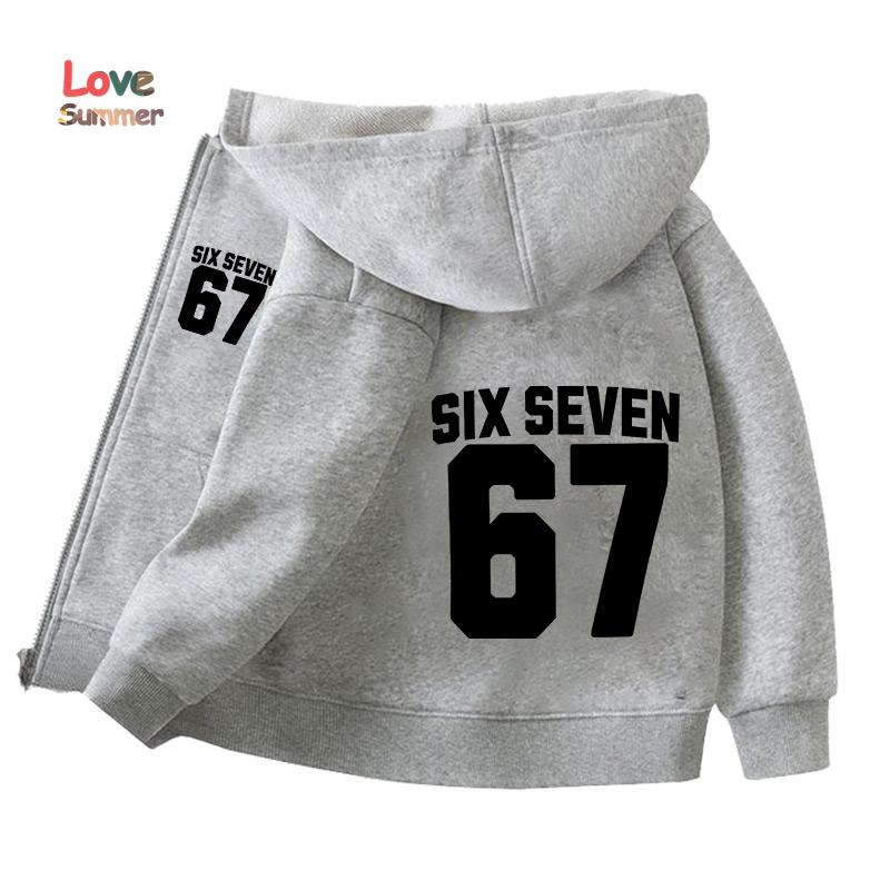 67 Толстовка на молнии унисекс Six Seven Итальянский Brainrot Харадзюку С капюшоном Весна Осень Повседневная Тонкая верхняя одежда Детская одежда Подарок