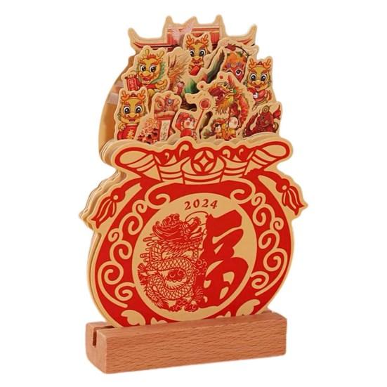 Настольный календарь на 2024 год с деревянной основой, тип карты с мультяшной тематикой, на 12 месяцев с января по декабрь 2024 года, ежемесячный настольный календарь для дома, офиса и школы