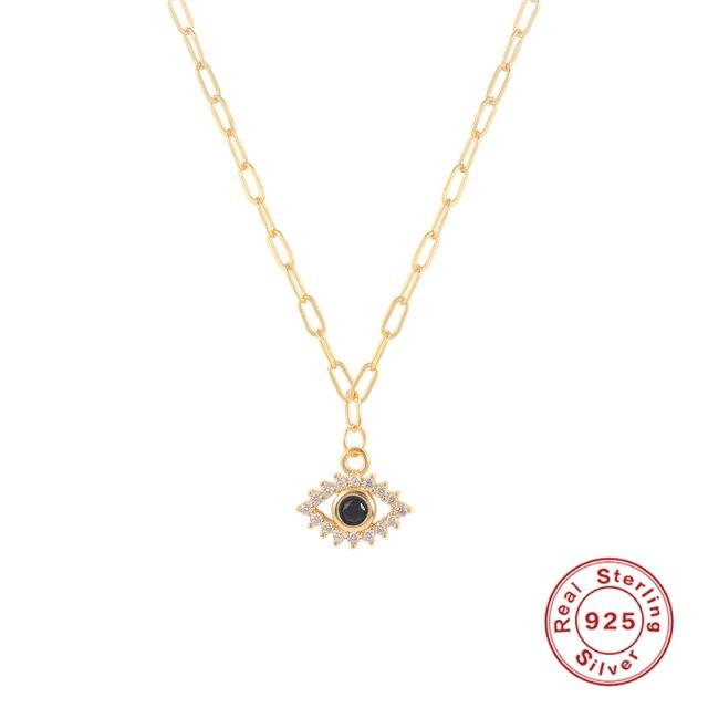 Простая цепочка-скрепка с бриллиантами, ожерелье с подвеской от сглаза, женское ожерелье с серебряной золотой цепочкой 925 пробы, ожерелье, бижутерия