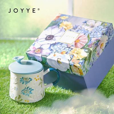 Керамическая кружка JOYYE 'Цветок мечты' с крышкой и ложкой
