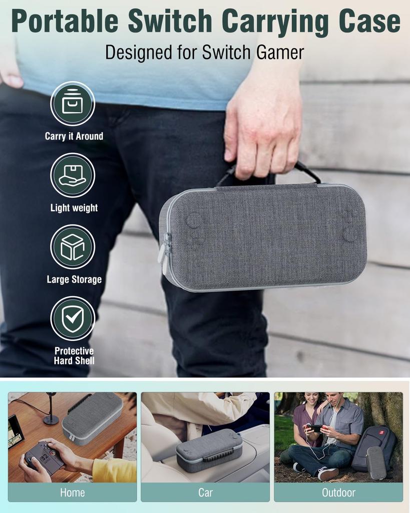 OLCLSS Чехол для переноски Nintendo Switch 2 с восемью силиконовыми колпачками-фиксаторами и двумя усиленными держателями 10H. Вмещает до 12 игр и легко переносится.
