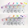 Colorful Mini Shopping Cart Decoration - Plastic Desktop Organizer with 4 Wheels and Side Pockets, Suitable for Files, Books