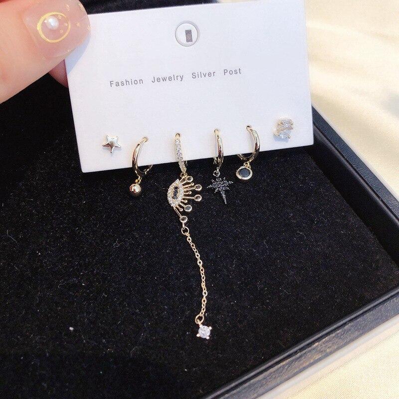 Новейший дизайн, комплект серег-колец в форме звезд с синими фианитами, модные серьги с микро-инкрустацией из циркония для женщин, комплект из 6 предметов