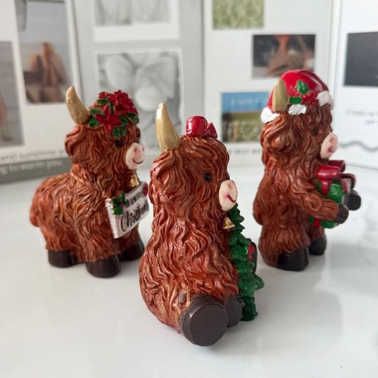 Yousheng 3 шт. Фигурки шотландской коровы Рождественский декор Полимерная статуэтка теленка животного для дома сада офиса Деревенское фермерское настольное украшение