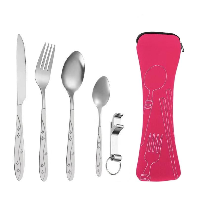 Портативный набор столовых приборов из нержавеющей стали - 5-предметный дорожный набор с ножом, вилкой, ложкой и маленькой ложкой для кемпинга и использования на открытом воздухе