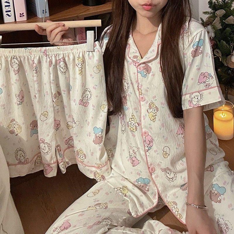 Клетчатый пижамный комплект Hello Kitty - Женский короткий рукав Весна/Лето 3 предмета