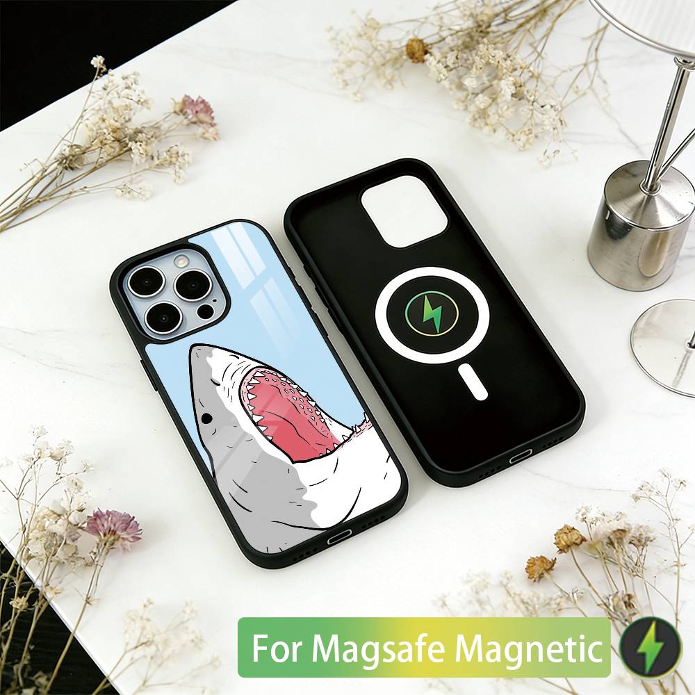 Shark Cute Phone Case For iPhone17,16,15,14,13,12,11 Plus,Pro Magnetic For Magsafe Wireless Charging
