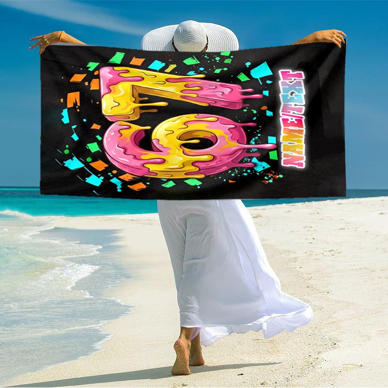 1PC Custom Name Colorful Numbers Beach Towel Highly Absorbent And Sand-Resistant Towel for Swimming, Pool, Yoga, And Travel Lightweight