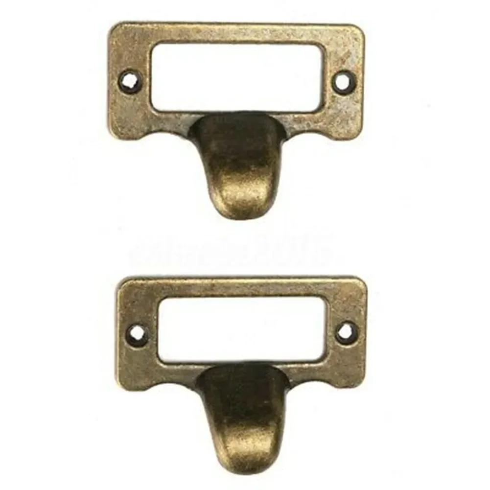 10 PCS Cabinet Drawer Label Pulls Antique Style Brass Tag File Name Card Holder Frame for Jewelry Box Gift Box Cupboard Pulls