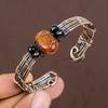 Natural Baltic Amber Handmade Copper Wire Wrap Cuff Bangle Adjustable U1q14