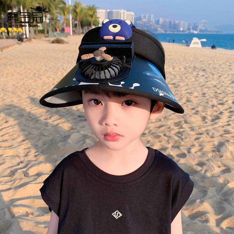 Children's hats Colorful voice-activated light visor cartoon big eaves with fan Empty top hat Outdoor travel sun protection hat