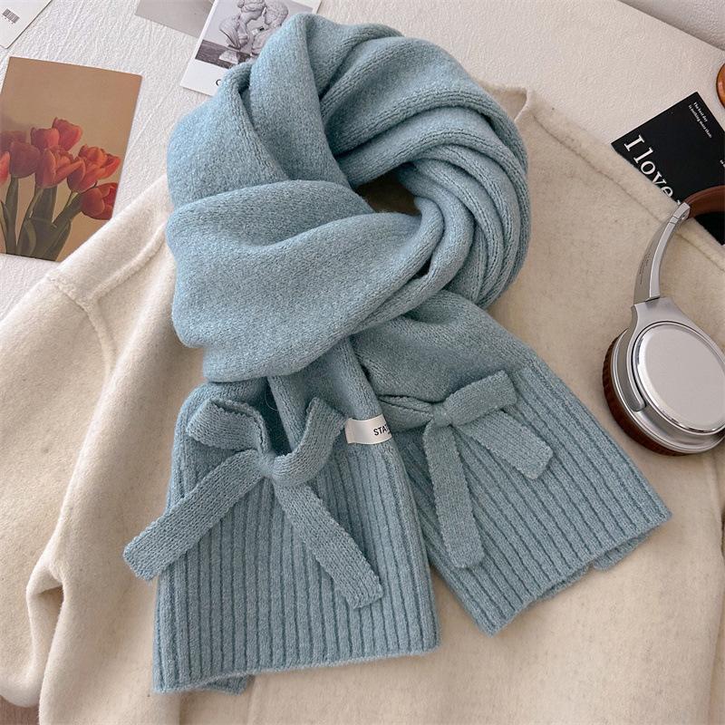 Женский однотонный вязаный шарф, женский осенне-зимний высококачественный теплый шарф из шерстяной пряжи, универсальный и модный галстук-бабочка