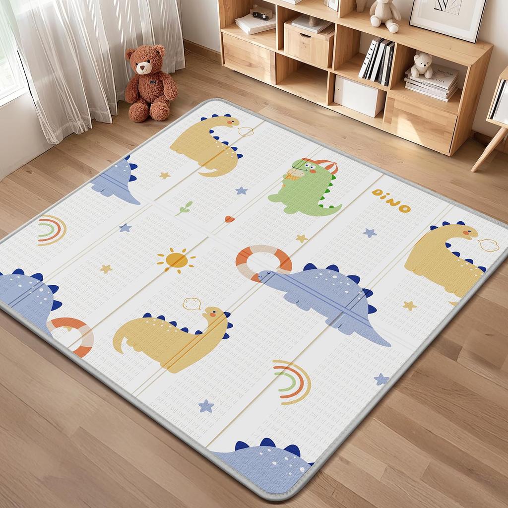 Foldable Baby Play Mat, PIGLOG Waterproof Playmats for Babies and Toddlers Kids, Safe Foam Playmat for Tummy Time, 50x50 Playpen