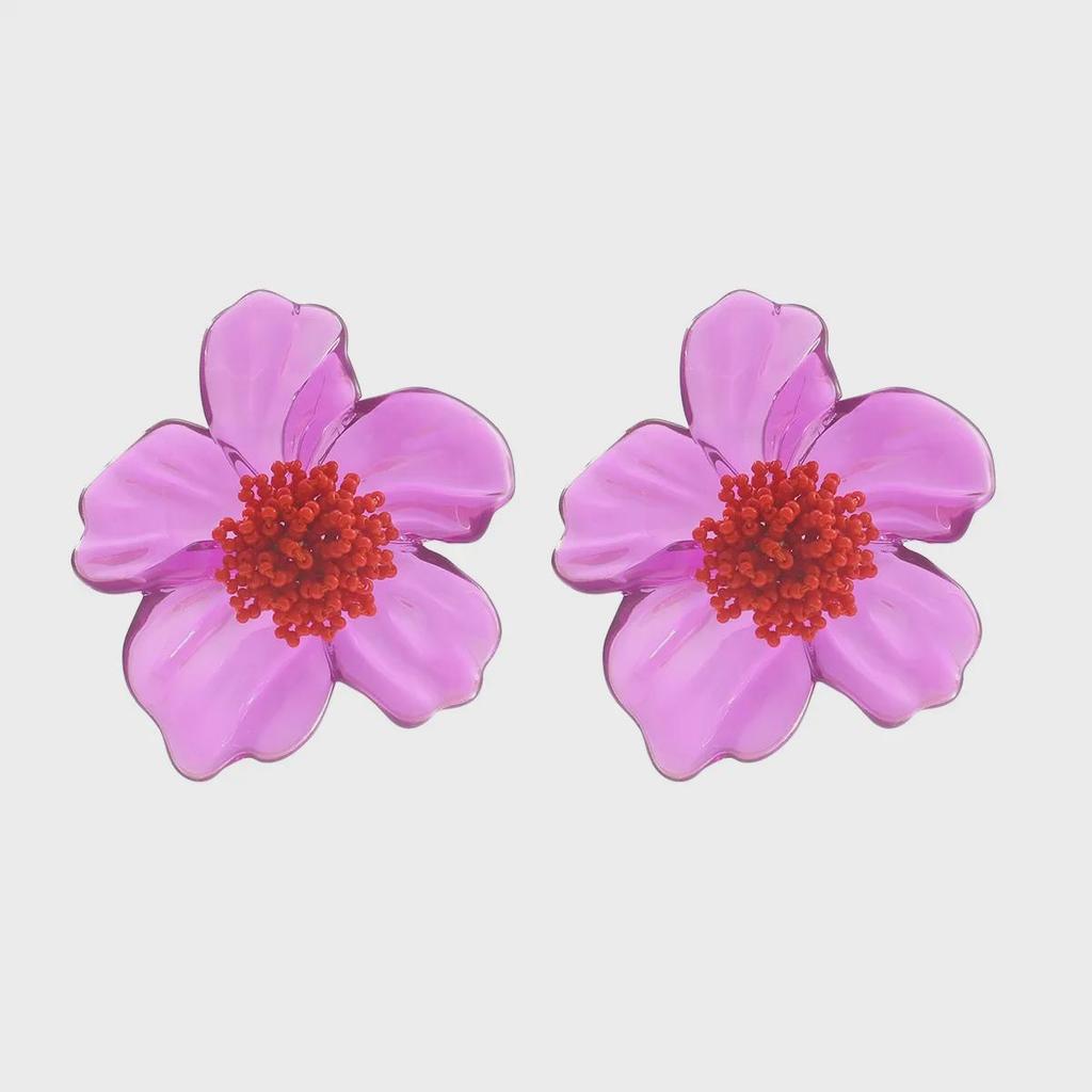 Большие фиолетовые серьги из смоляного цветка в стиле бохо ручной работы из бисера для женщин