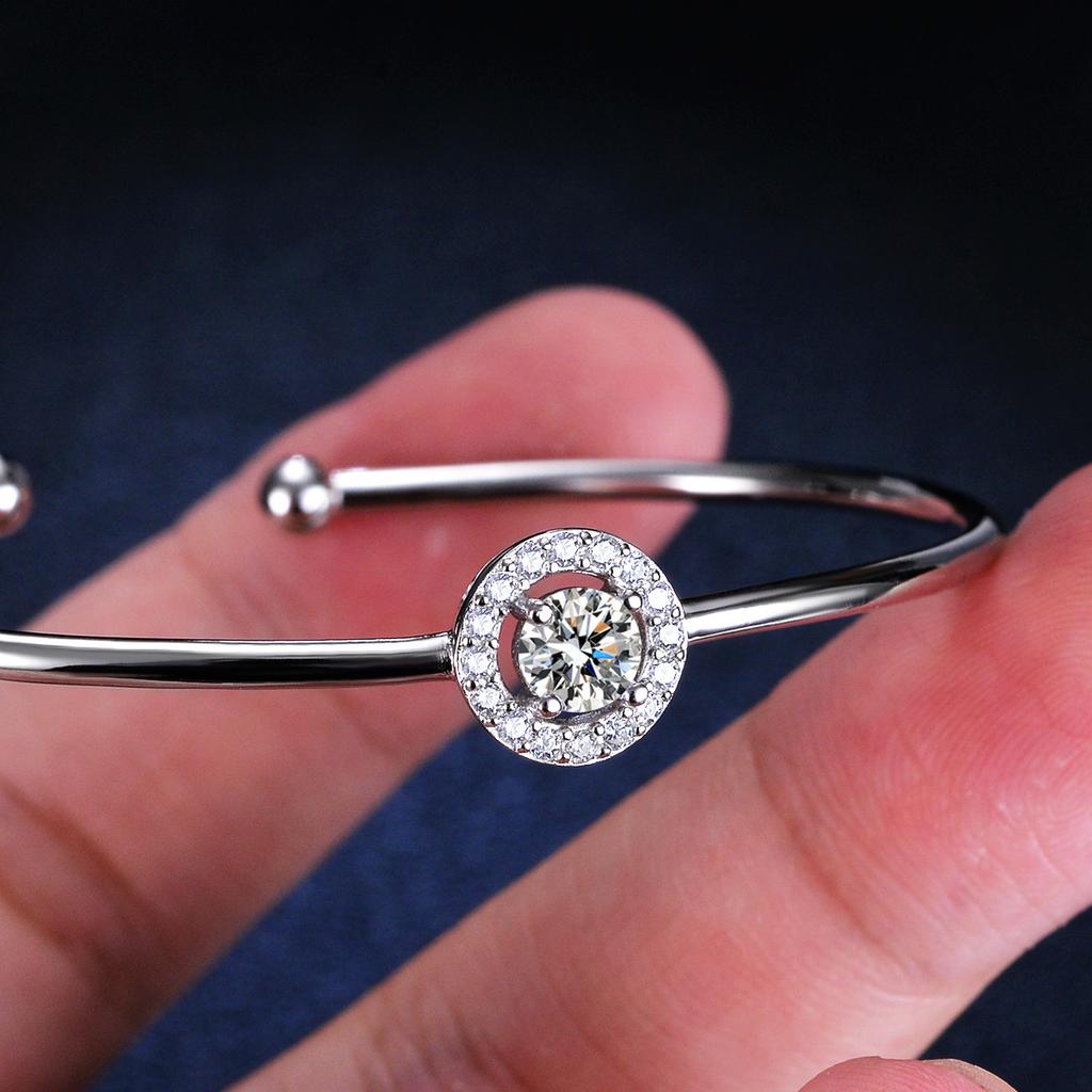 S925 Серебряный браслет Муассанит Браслет Муассанит Роскошный круглый браслет-сумка для женщин