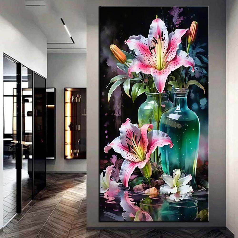 DIY большой размер цветной розовый цветок лилии алмазная живопись художественные наборы 5D полная алмазная мозаика вышивка стразами картина настенный декор J3990