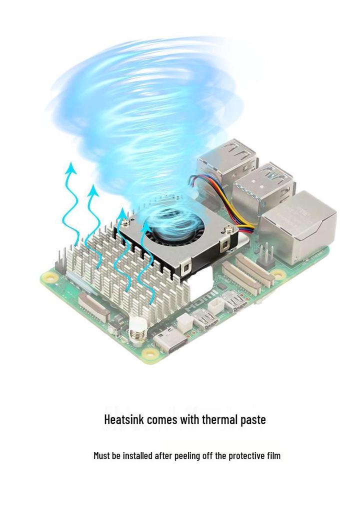 Бесшумный вентилятор охлаждения и алюминиевый радиатор для Raspberry Pi 5 с быстрой теплопроводностью