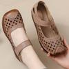 Woman Cowhide Leather  Shoes Ladies Wedged Heeled Sandal Women's Orthopedic Closed Toe Sandals