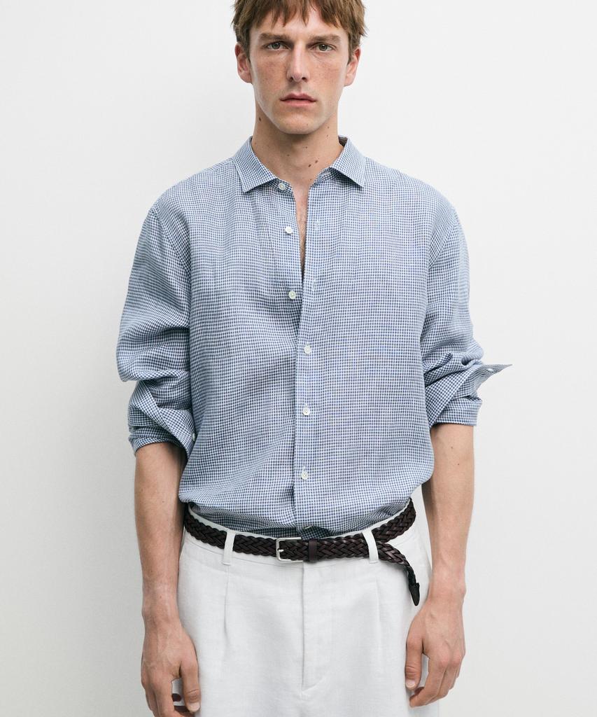 Masimodutti Рубашка в клетку Гингем, Regular Fit, 100% Лен