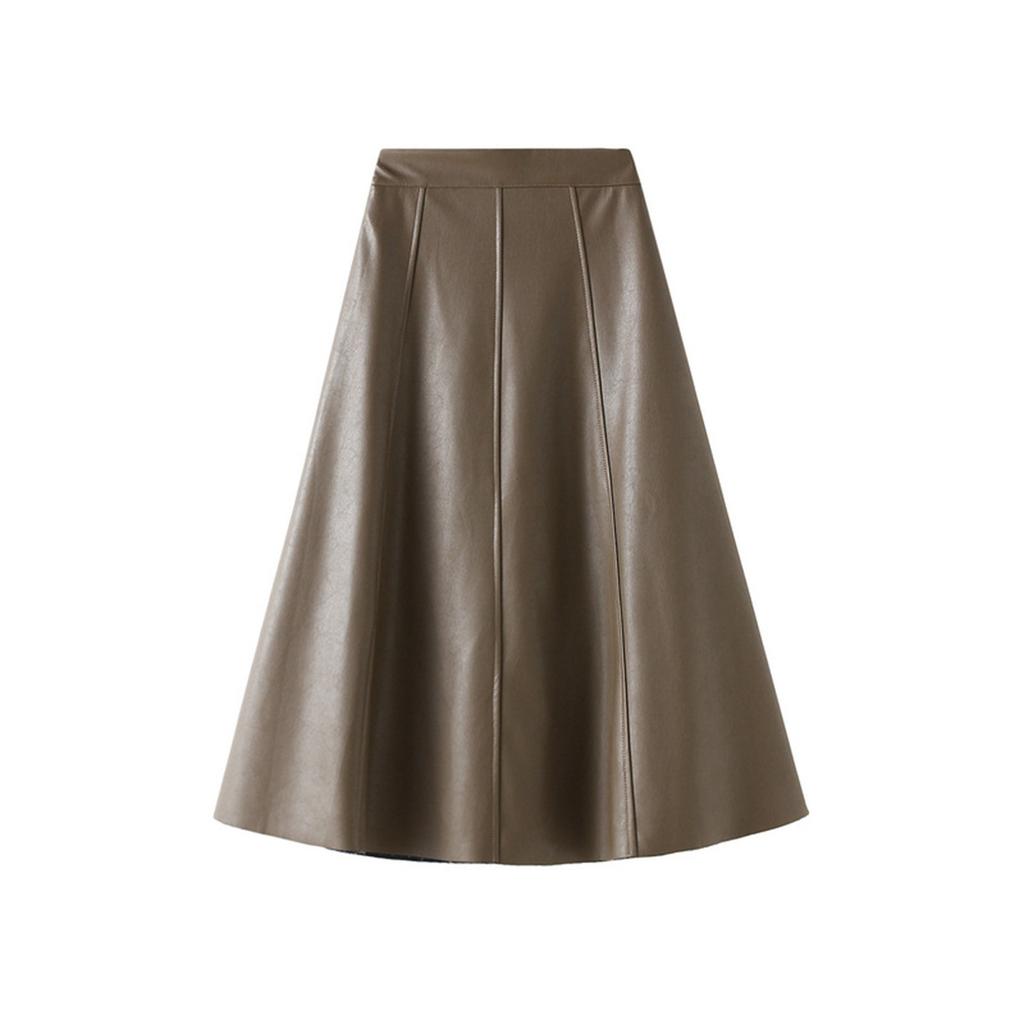 Women's Fashion Casual Solid Color High Waist Thin PU Leather Half-body Skirt