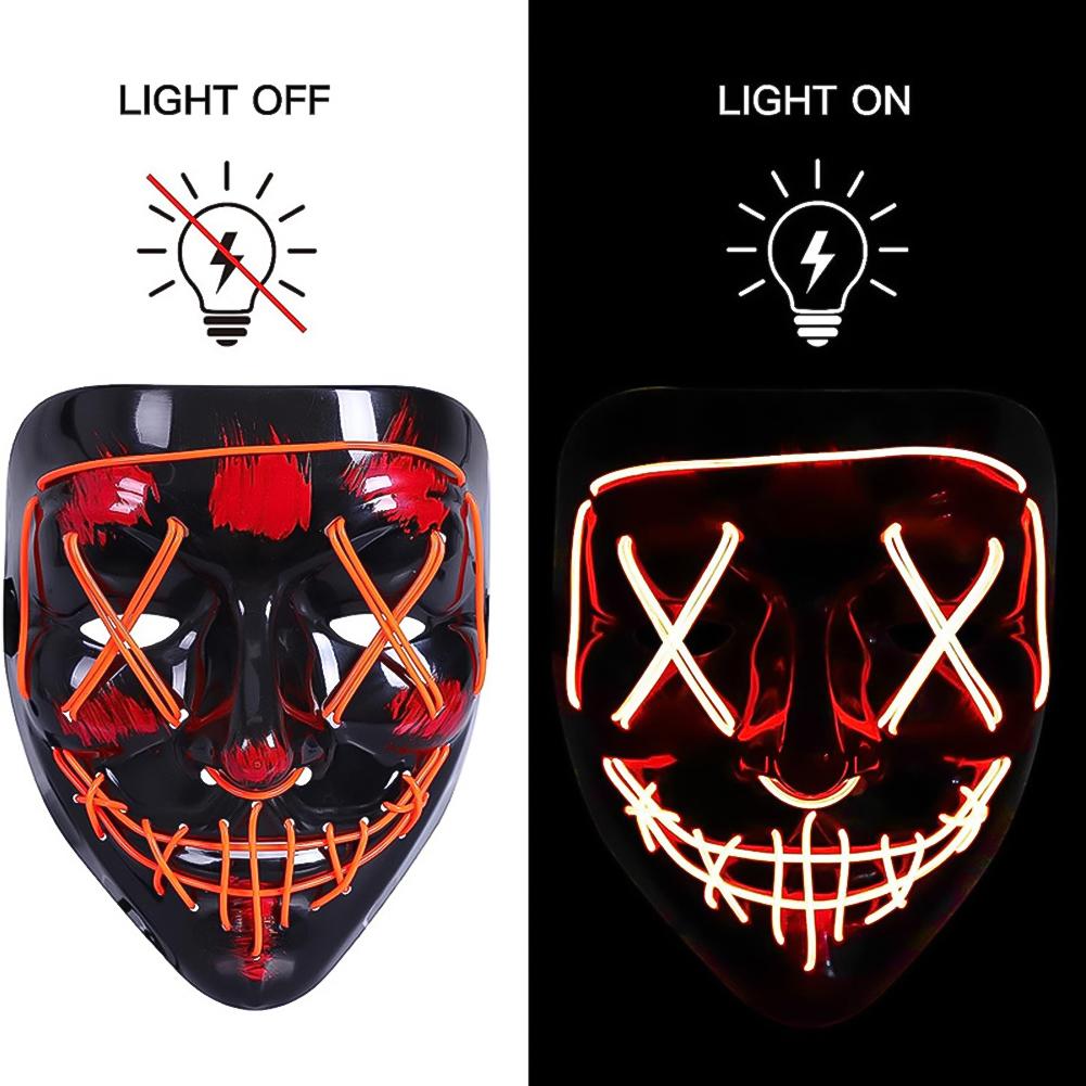 Светодиодная светящаяся маска на Хэллоуин, светодиодная маска для вечеринки, маскарадная маска, неоновая маска, светящаяся в темноте, реквизит для ужасов, костюм для вечеринки