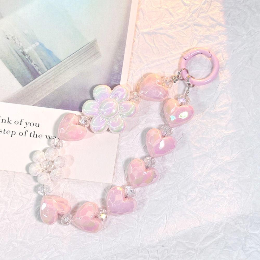 Short Style Sweet Mobile Phone Lanyard Pendant Crystal Bead Phone Chain Girl Gift