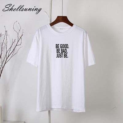 Shellsuning свободные хлопковые футболки с буквенным принтом, мягкие женские топы большого размера с короткими рукавами, летние повседневные футболки для женщин, 2023