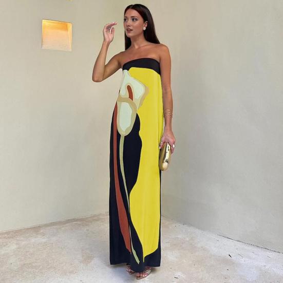 Женское платье макси с открытыми плечами, без рукавов, с открытой спиной, в тон, с принтом, приталенное, прямое, бандо, противоскользящее, пляжное, для выпускного вечера, длинное платье
