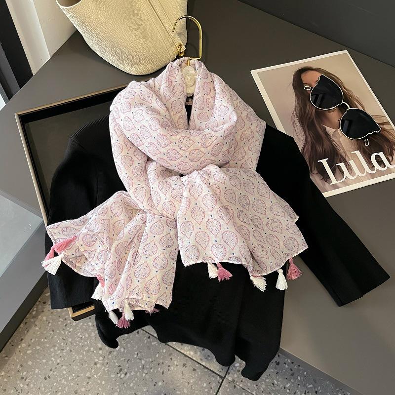 Осенний вискозно-хлопковый шарф Ацтекский Пейсли Цветочный платок шаль накидка Женские тонкие шарфы Мода кисточки Пашмина Высокое качество Фуляр