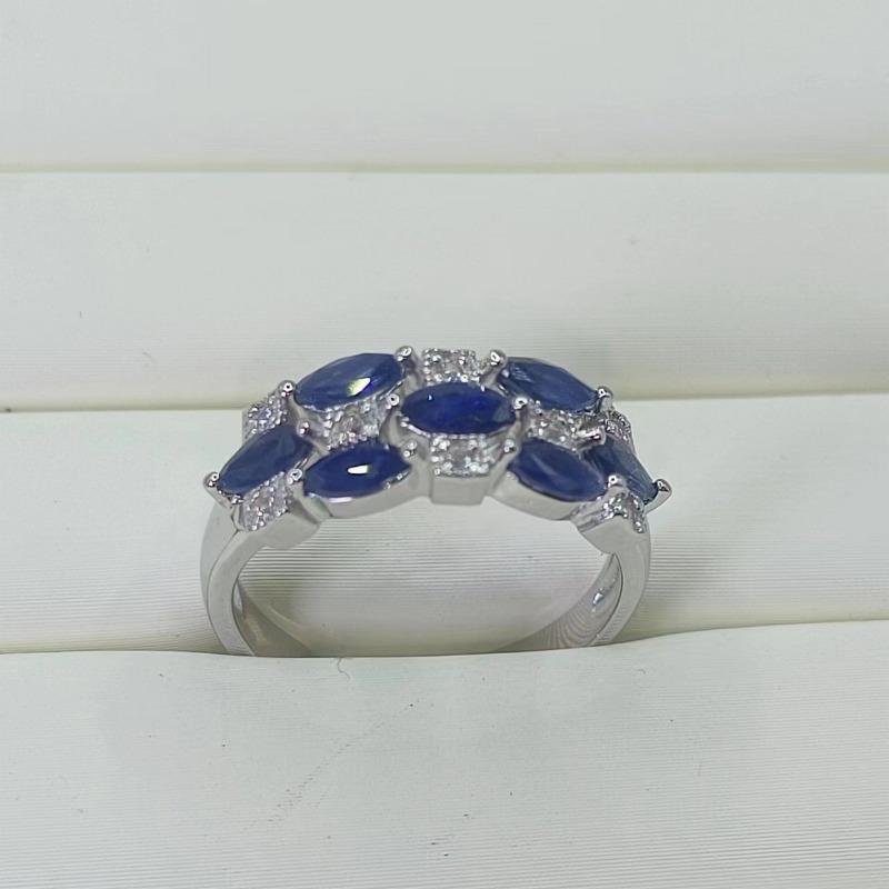 Sace Gems Кольца из стерлингового серебра 925 пробы с изменяемым размером 2*5 мм с натуральным сапфиром для женщин, ювелирные изделия для помолвки, коктейля и вечеринки