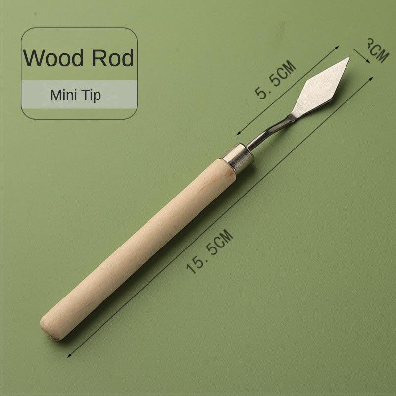 1 Pcs Student Art Oil Painting Scraper Wood Flat/Tip Head Stainless Steel Pick Knife Gouache Pigment Pointed Color Mixing Shovel