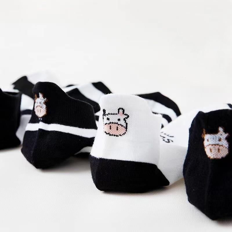 5 пар женских носков с милым коровьим узором, короткие носки, креативные носки с принтом, носки до щиколотки