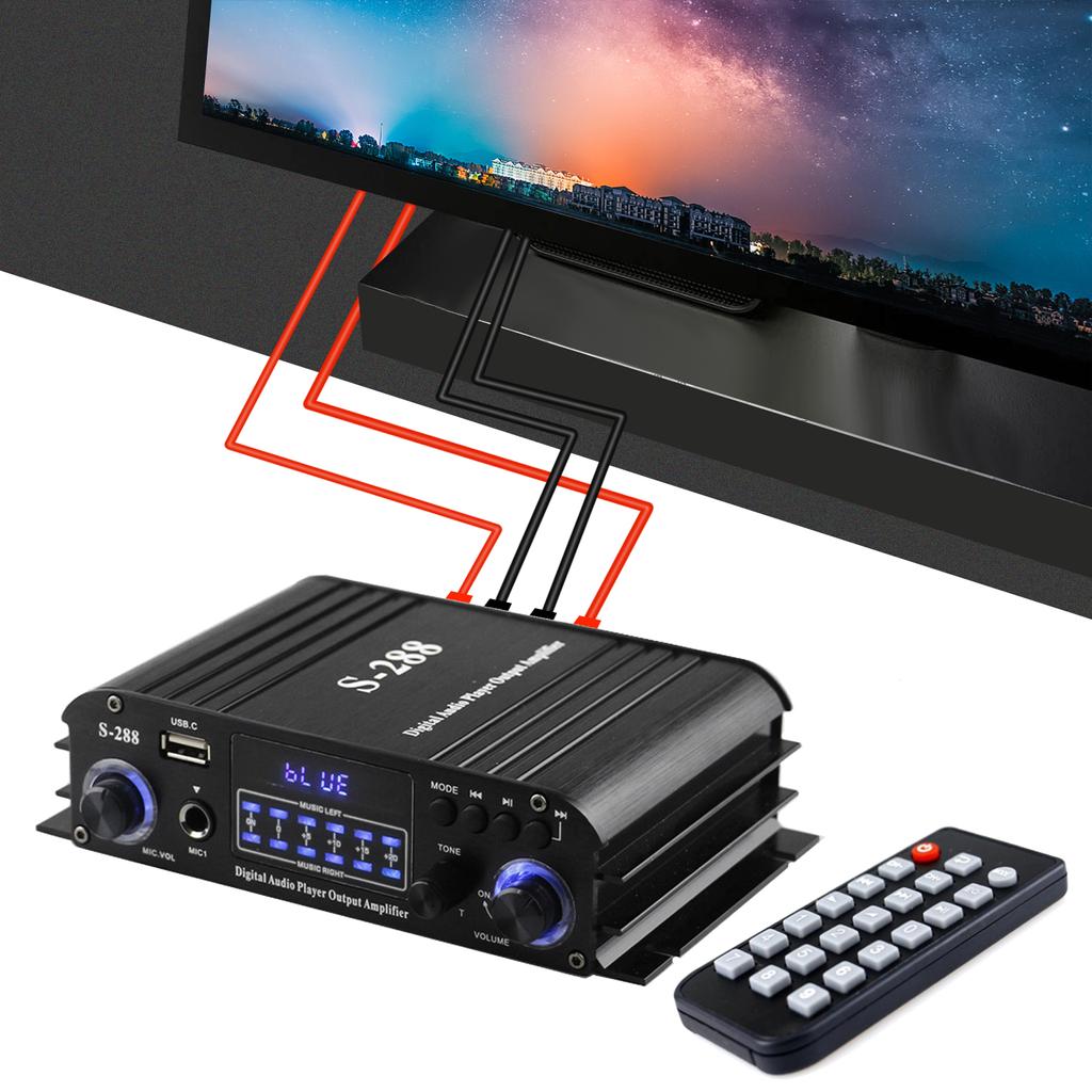 S-288 Mini Audio Power Amplifier 4.1-Channel Digital BT5.0 Amplifier 50W*4 Home Audio Receiver