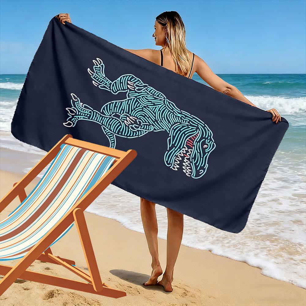 Glowing geometric dinosaur roar Print beach towel, quick drying, suitable for travel, outdoor sports, jogging, the beach and swimming, gift