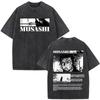 Vintage Washed Anime Vagabond Miyamoto Musashi Manga Tshirts Men Women Clothing Casual Cotton Short Sleeve Oversized T Shirts
