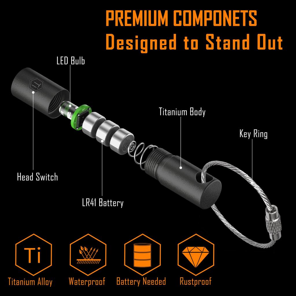 KeyUnity KF00BK Mini Light Keychain Small Flashlight Keychain Light Ultra Small LED Waterproof Titanium Alloy Ultra Light Compatible with 3 Button