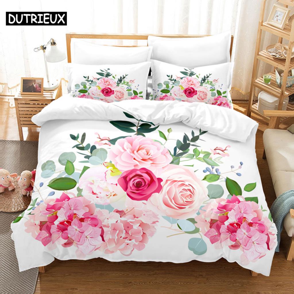 Розовый цветочный пододеяльник и наволочки комплект двуспальная кровать 220x240 односпальная кровать 3D комплекты постельного белья розовое односпальное одеяло постельное белье