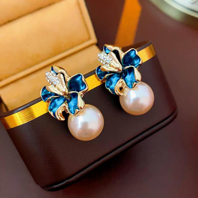Серьги-цветы из кристаллов на серебряной основе 925 пробы, корейская мода, для женщин, ювелирные изделия, трендовые, роскошные, женские, французские, с жемчугом