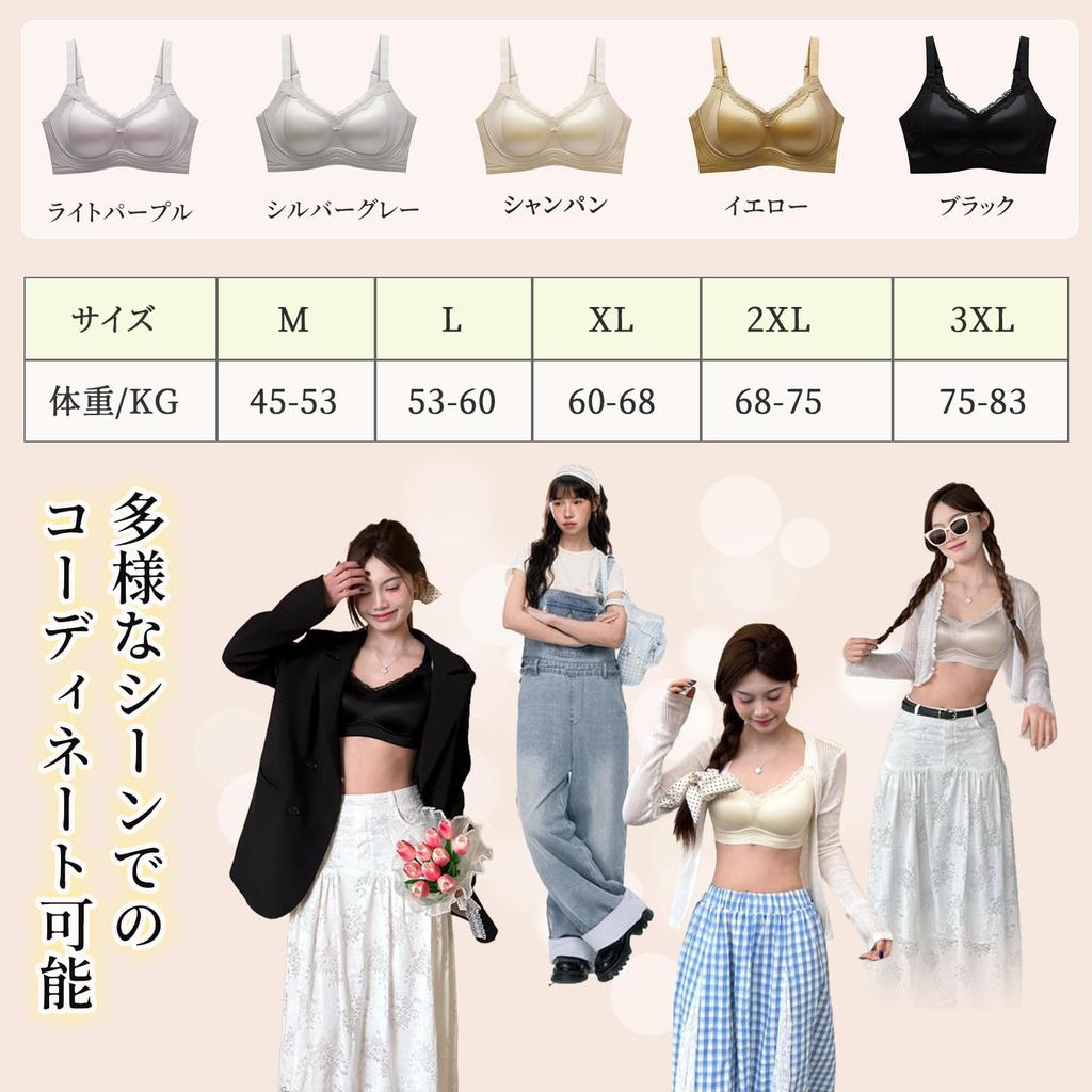 Veimia Wireless Lace Bra Increased Strong Shaper Bra with 12cm Side Height for a Rounded High Smooth Satin Soft To the and Cleavage Use [W-Shaped,