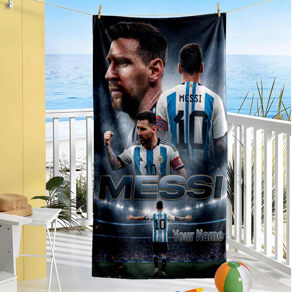 Football Messi Personalized Name Beach Towel Quick-Dry Soft Microfiber Suitable for Swimming Gym Camping Yoga Vacation