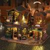 FSEARRT Dollhouse Handmade Kit Set Miniature Dollhouse Kit Living Room Interior Present Healing Goods Bookstore (Twilight (Dustproof Case))