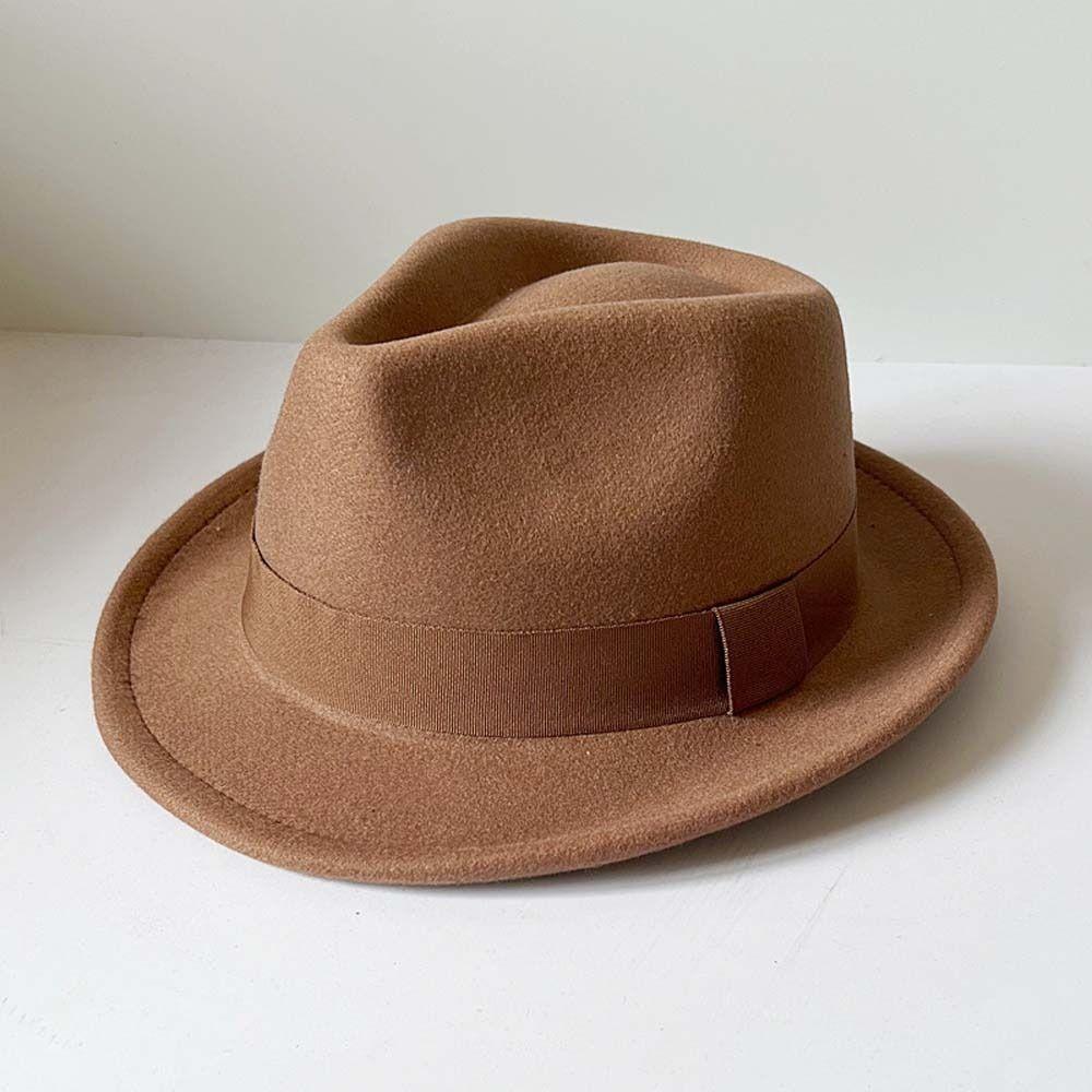 Solid Color Fedora Hat Vintage Wool Felt Hat Short Brim Cap Trilby Cap Daily Wear