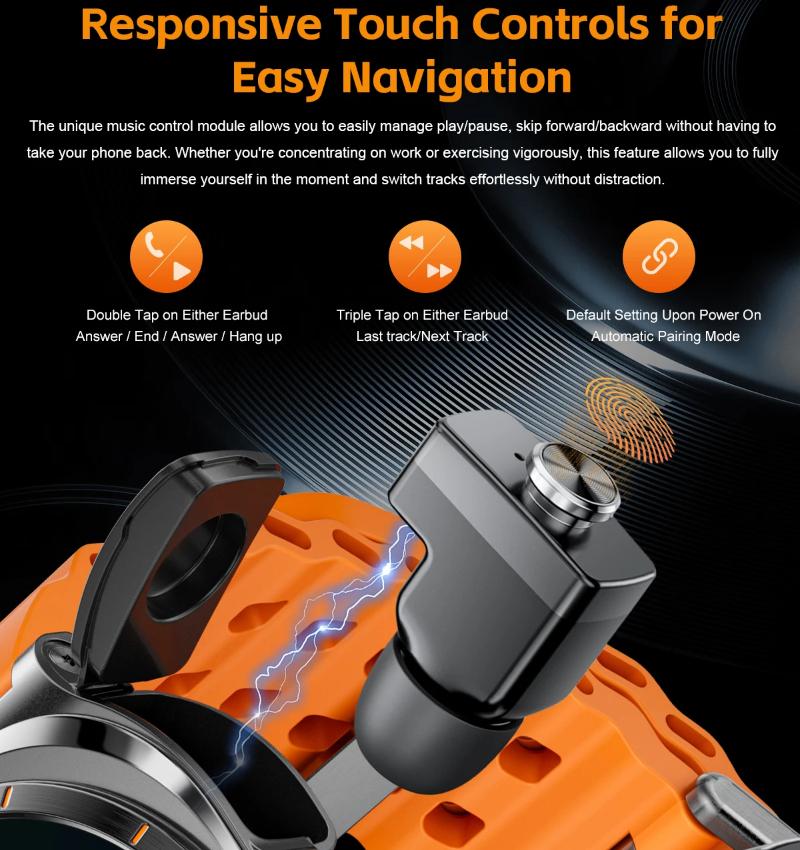 2025 New TWS Smart Watch 2 In 1 With Earphone BT Call Men Watches GPS Track Monitor Play Sport Music SmartWatch For Android IOS