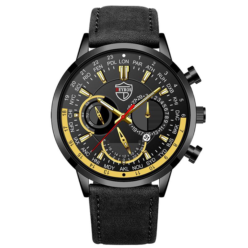 Модные мужские часы класса люкс для мужчин, деловые кожаные кварцевые наручные часы, мужские повседневные спортивные часы с браслетом и светящимися часами