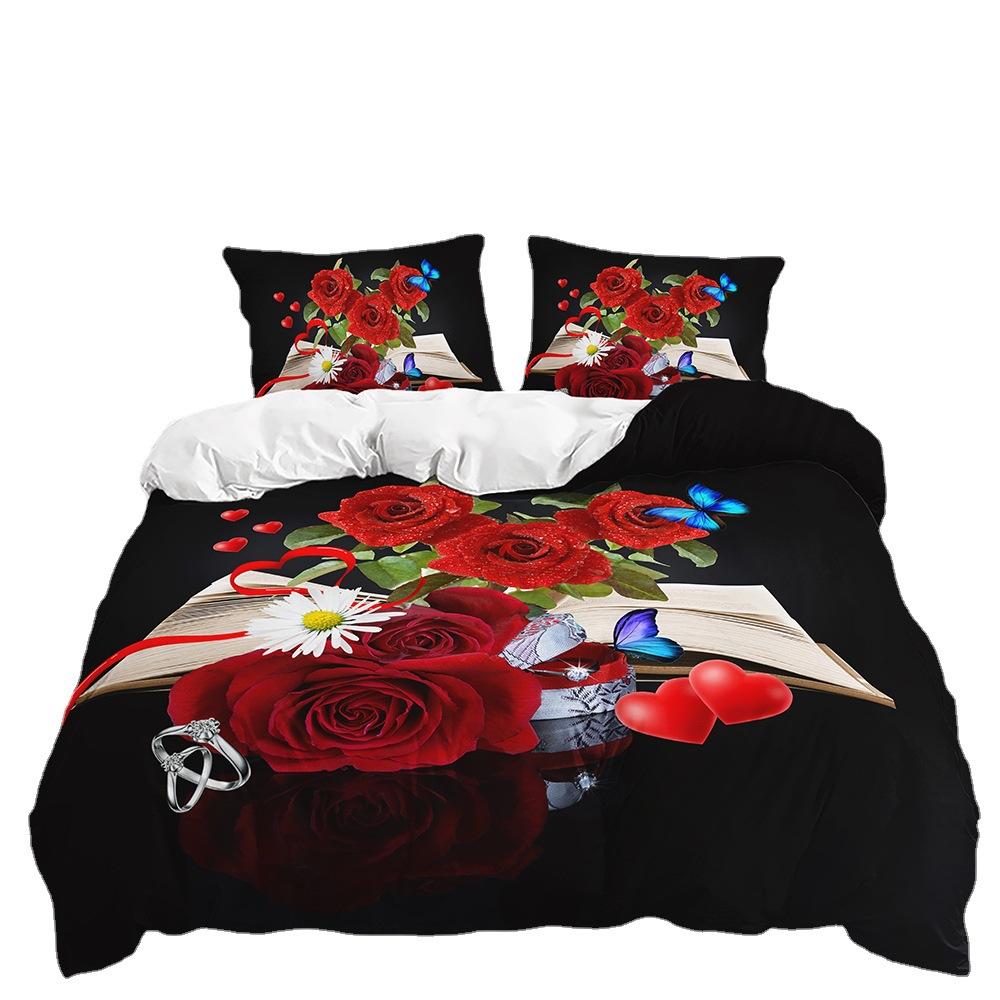 Bed three-piece rose Valentine's Day kit love wedding quilt cover two-piece bedroom